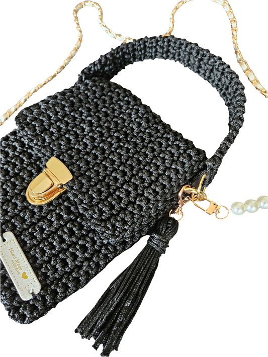 Bag Luna (with pearl handles) Black